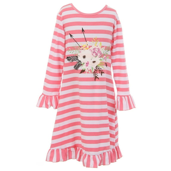 Little Girl Dress Kids Stripe Floral Arrow Easter Cotton Flower Girl Dress Pink 2T XS (400307)