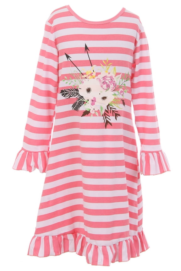 Little Girl Dress Kids Stripe Floral Arrow Easter Cotton Flower Girl Dress Pink 4 M (400307)