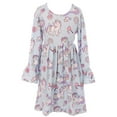 thumbnail image 1 of Little Girl Dress Kids Unicorn Ruffle Sleeve Cotton Summer Flower Girl Dress Blue 2T XS (201170), 1 of 4