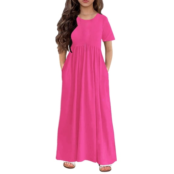 Little Girl Dress Short Sleeve Tiered Swing A-Line Summer Pink Dresses For Girls Birthday Dress For Girls Girls' Special Occasion Dresses