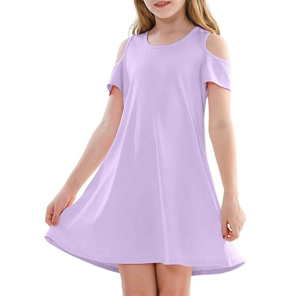 Little Girl Dress Short Sleeve Tiered Swing A-Line Summer Purple Dresses For Girls Birthday Dresses For Girls Sundress Princess Dress