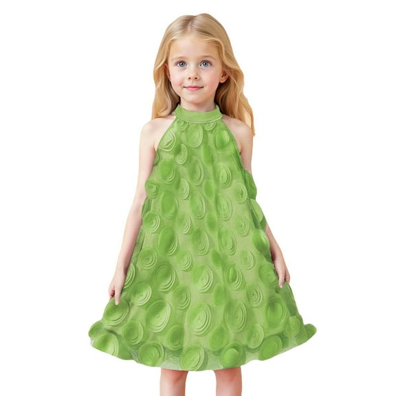 Little Girl Dress Sleeveless A-Line Tiered Swing Casual Green Dress Girls Birthday Dresses For Girls Fancy Dress