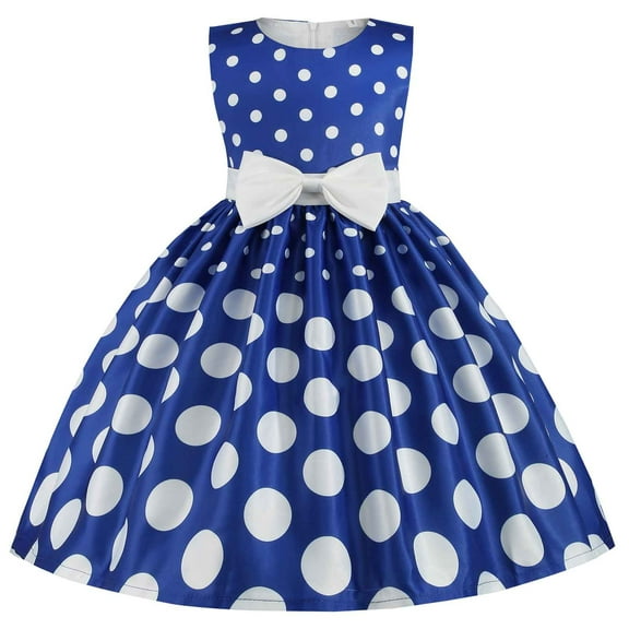 Little Girl Dresses Bowknot Dot Printed Pageant Gown Birthday Party Princess Wedding Dress Flower Girl Dress,Size 7 Years-8 Years
