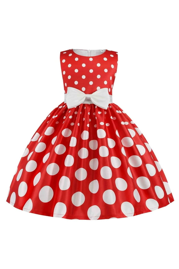 Little Girl Dresses Bowknot Dot Printed Pageant Gown Birthday Party Princess Wedding Dress Kids Sundress,Size 2 Years-3 Years