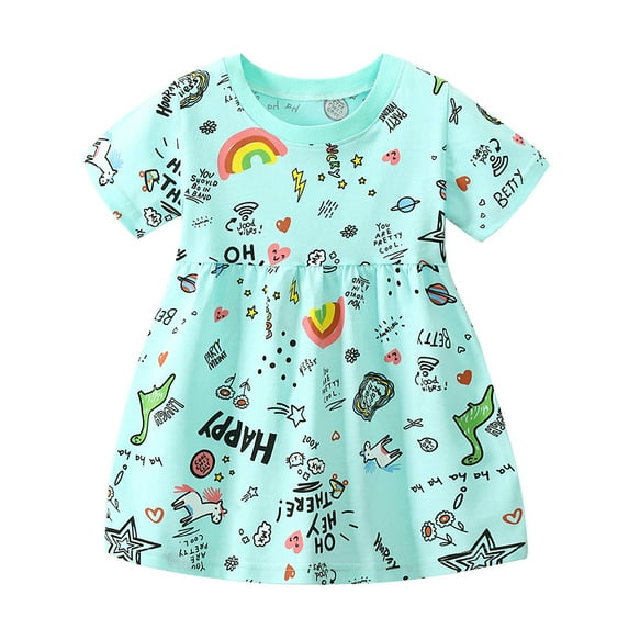 Little Girl Dresses Cartoon Letter Animal Rainbow Dress Party Princess Kids Sundress,Size 6 Years-7 Years