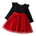 thumbnail image 1 of Little Girls Dresses Long Sleeve Point Prints Bowknot Tulle Dress Fall Clothes Size 6-7T, 1 of 8