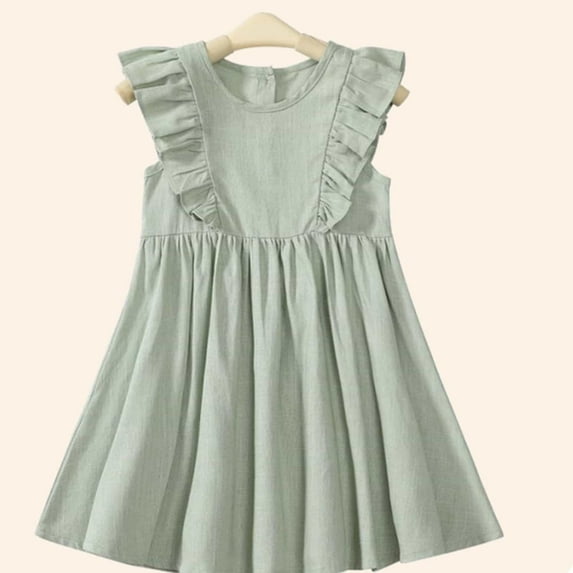 Little Girl Dress Flutter Sleeve Tiered Swing A-Line Casual Green Dresses For Girls Toddler Birthday Dress Fancy Dress