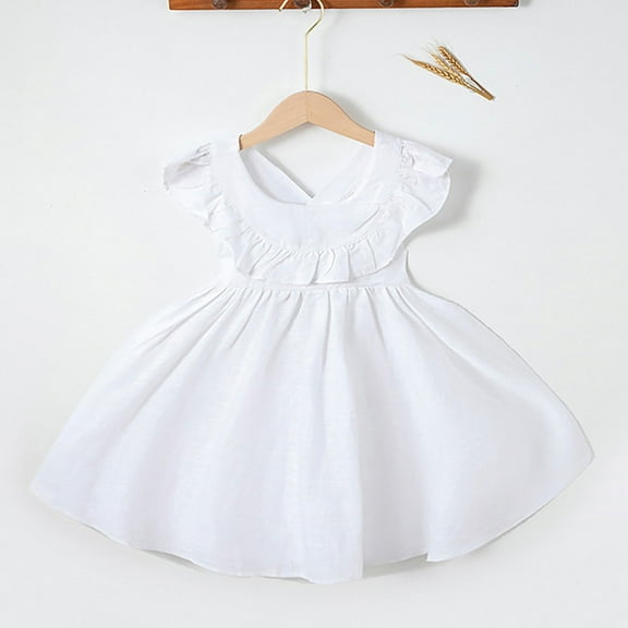 Little Girl Dresses Flutter Sleeve A-Line Tiered Swing Cute White Dresses For Girls Birthday Dress Girls Girls Party Dress
