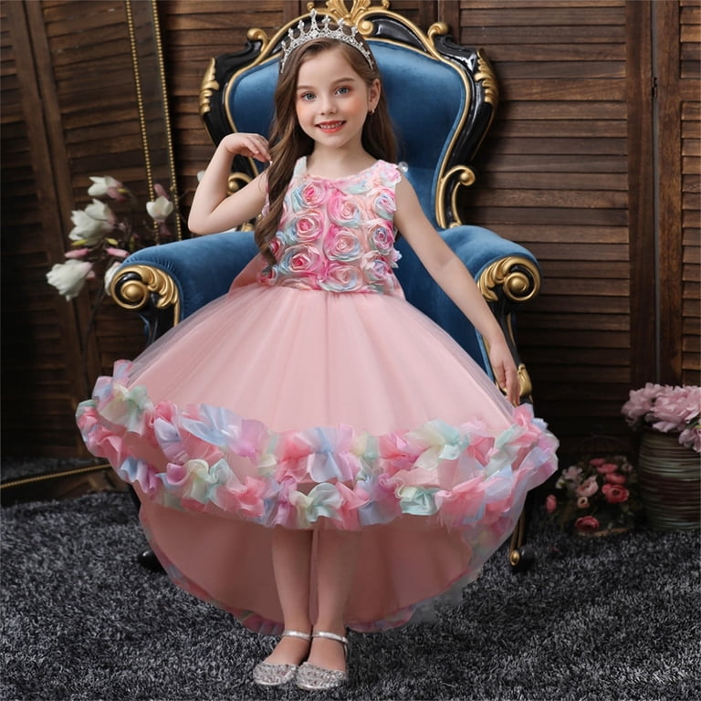 Little Girl Dresses Formal Dress for Girls Pink Girls Dress Long Dresses for Girls Children's Day Outfit 6-7 Years