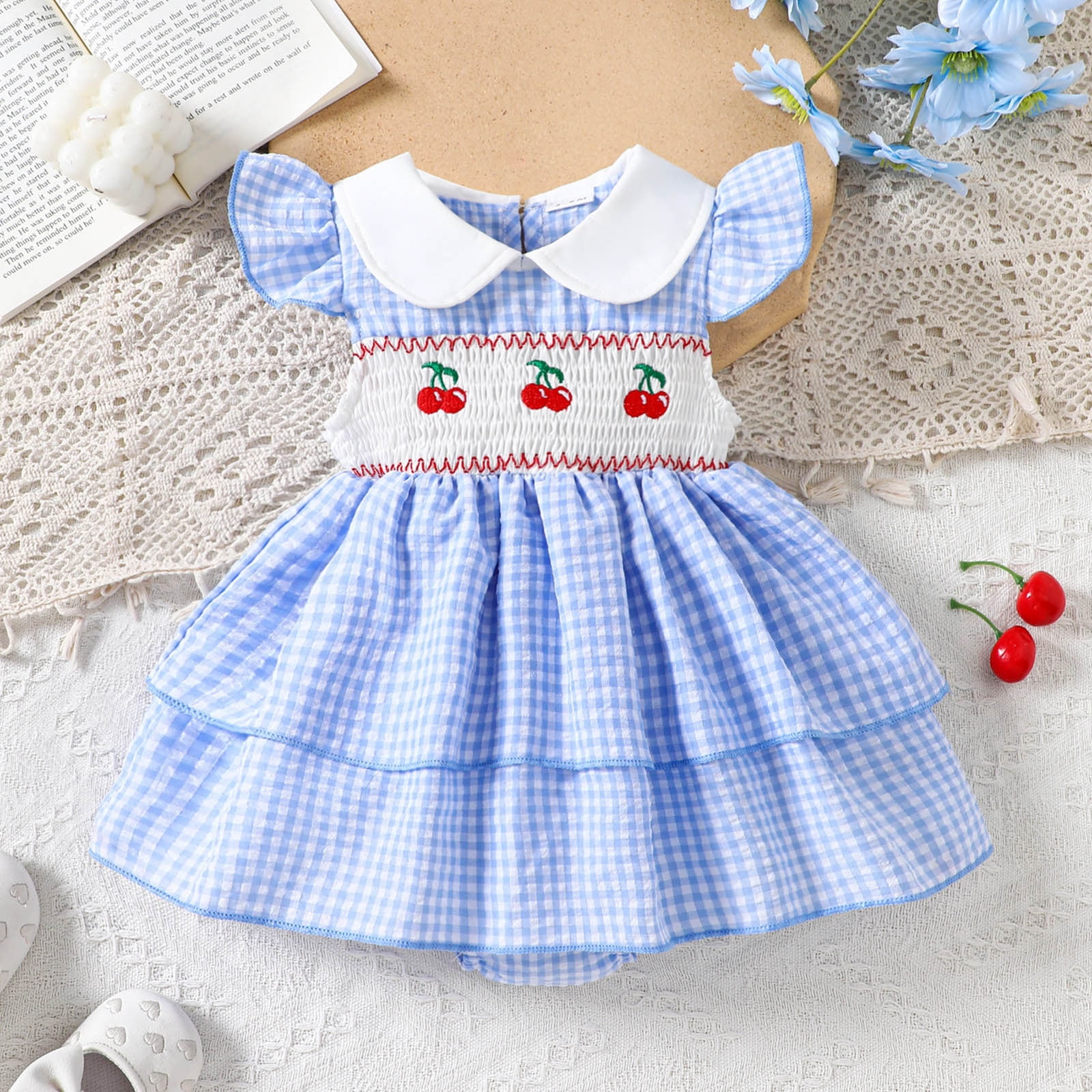 Little Girl Dresses Baby Girls Summer Flutter Sleeve Plaid Print Romper Cherry Embroider Bodysuits Dress Girls Dresses Blue 18 Months-24 Months - Walmart.com Little Girl Dresses Baby Girls Summer Flutter Sleeve Plaid Print Romper Cherry Embroider Bodysuits Dress Girls Dresses Blue 18 Months-24 Months - Walmart.com