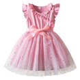 thumbnail image 1 of Little Girl Dresses Kids Soft Fly Sleeve Prints Bowknot Dresses Mesh Dress Clothes Baby Dress Pink 2 Years-3 Years, 1 of 7