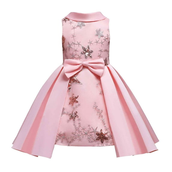 Little Girl Dresses Pink Lapel Clothing Star Sequin Princess Dress Dress Kids Sundress,Size 3 Years-4 Years
