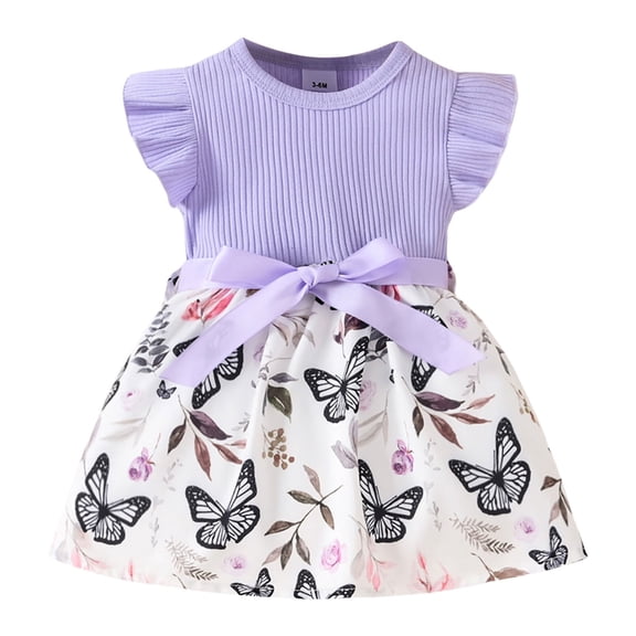 Little Girl Dresses Size 6 Months-9 Months Fly Sleeve Prints Dress Dance Party Dresses Sundress