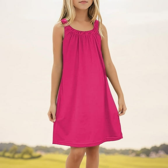 Little Girl Dresses Sleeveless Tiered Swing A-Line Casual Pink Dress Girls Birthday Girl Dress Birthday Party Dresses