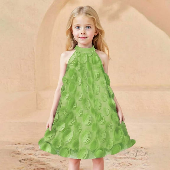 Little Girl Dresses Sleeveless Tiered Swing A-Line Cute Green Dress For Girls Birthday Girl Dress Girls Party Dress