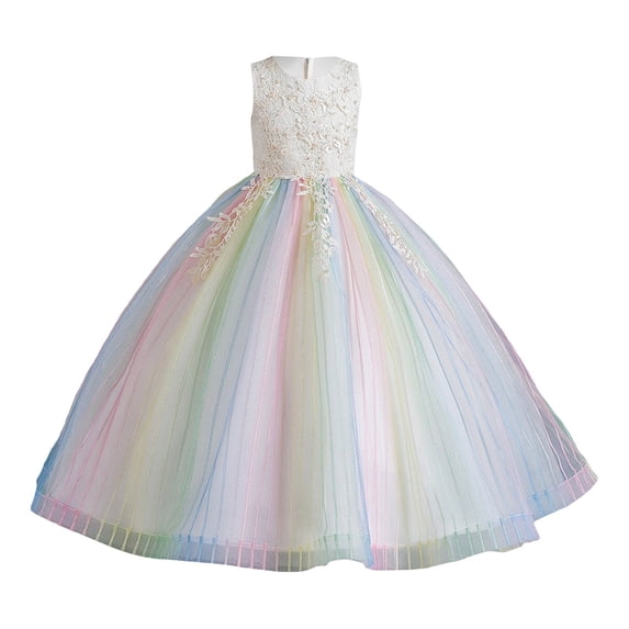 Little Girl Dresses Solid Print Crew Neck Sleeveless Mesh Princess Dress for Wedding Ceremonies Dress for Girls Beige 3 Years-4 Years