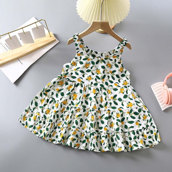 Little Girl Dresses Toddler Girls Summer Sleeveless Floral Princess Dress Lightweight Breathable Strap Dress Toddler Dress Light Green 4 Years-5 Years
