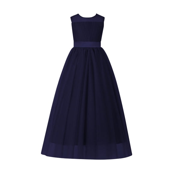 Little Girl Dresses Trendy Sleeveless Princess Dress for Performance Elegant Crewneck Long Dresses with Bowknot Size 1-13