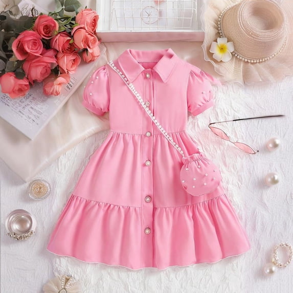 Little Girl Easter Dresses Summer Western Style Cute Summer Dresses for Girls Casual Spring Dress (Pink,5-6 Years)