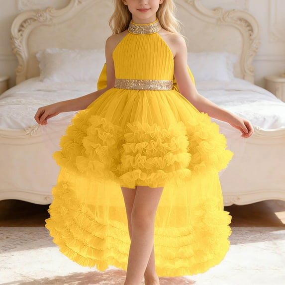 Little Girl Easter Dresses Summer Western Style Dance Dresses for Girls Teens Casual Spring Dress (Yellow,2-3Years)