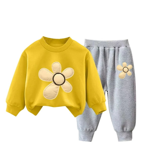 Little Girl Fall Winter Clothes Outfits Infant Hoodie Sweatshirt Pants Toddler Newborn Baby Girl Boys Clothing Set Yellow 2-3 Years