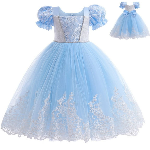 Little Girl Fancy Cinderella Princess Dress Puff Sleeve Halloween Birthady Party Cosplay Costume