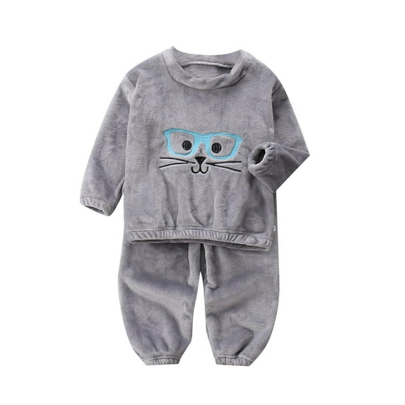 Little Girl Flannel Pajama Set Winter Warm Cartoon Sleepwear Outfits Cute Unisex Homewear