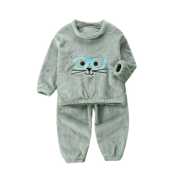 Little Girl Flannel Pajama Set Winter Warm Cartoon Sleepwear Outfits Cute Unisex Homewear