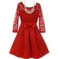 thumbnail image 1 of Little Girl Floral Lace Top Bow Flower Holiday Party Flower Girl Dress USA Red 2 JKS 2104 BNY Corner, 1 of 5