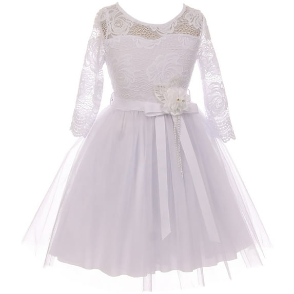 Little Girl Floral Lace Top Tulle Communion Easter Flower Girl Dress USA White 4 JKS 2098 BNY Corner