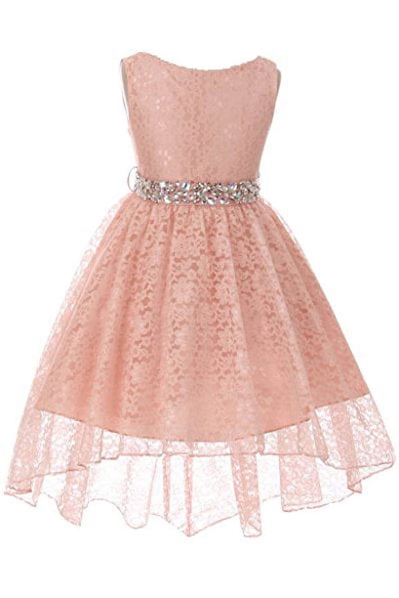 Little Girl Flower Girl Dress Hi-Low Style Lace Allover Blush 6 MBK360