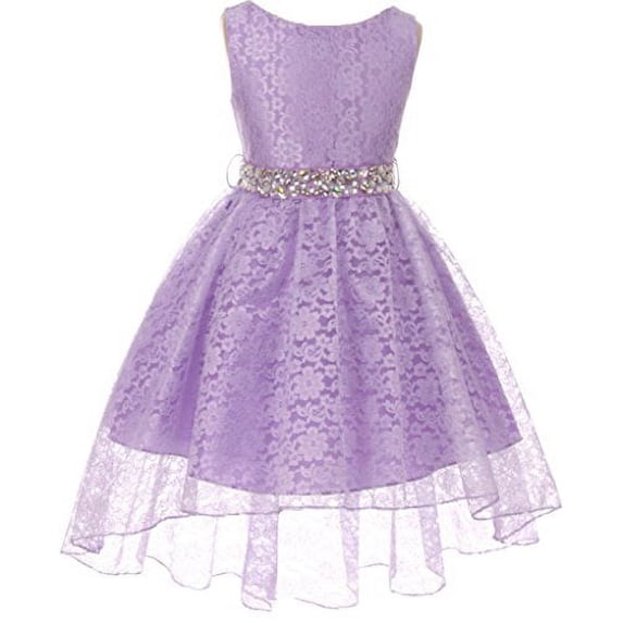 Little Girl Flower Girl Dress Hi-Low Style Lace Allover Lilac 6 MBK360