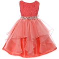 thumbnail image 1 of Little Girl Flower Girl Dress Sequin Lace Top Rhinestone Belt & Ruffle Skirt Coral 6 MBK357, 1 of 3