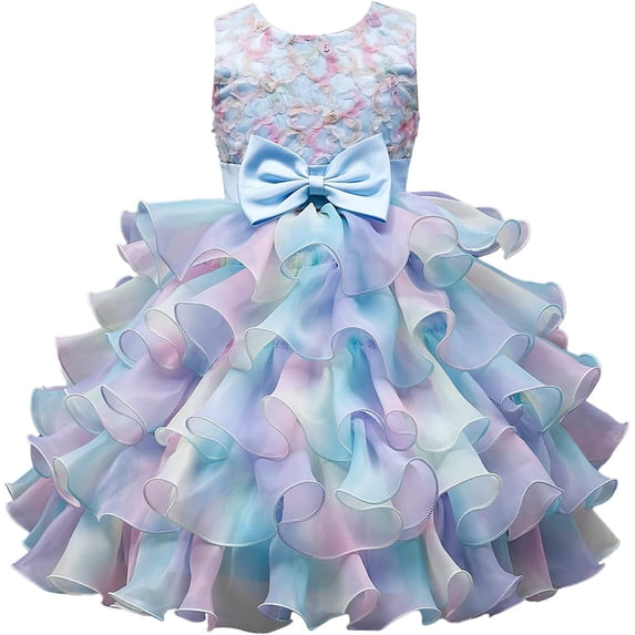 Little Girl Flower Rainbow Princess Tutu Dress Ruffle Tulle Wedding Birthday Pageant Party Formal Ball Gown