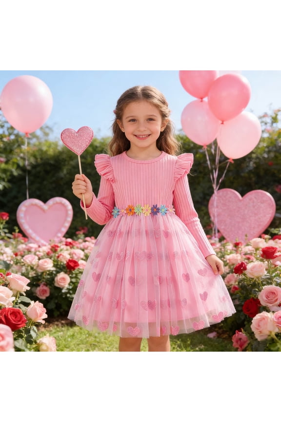 Little Girl Formal Dress Valentine's Day Long Fly Sleeve Wedding Satin Pageant Princess Birthday Party Ball Gown Red 4 Y-5 Y