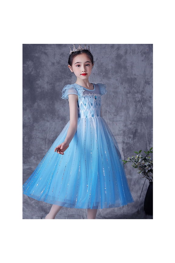 Little Girls Princess Dress Snow Party Queen Halloween Blue Costume