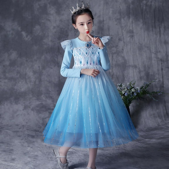 Little Girl Frozen Princess Dress Snow Party Queen Halloween Elsa Costume Blue