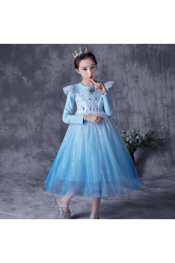 Little Girl Frozen Princess Dress Snow Party Queen Halloween Elsa Costume Blue