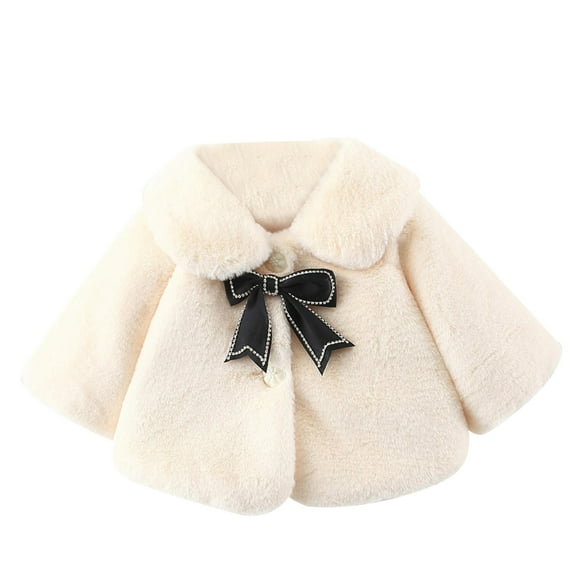 Little Girl Fur Winter Coat Cute Warm Jacket Fuzzy Cape Cloak Overcoat Outwear with Bowknot Toddler Boys Girls Fall Outfits for Little Boys Girls 4T