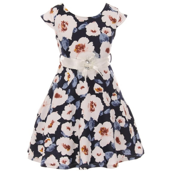 Little Girl Girls Dress Floral Graduation Summer Birthday Flower Girl Dress USA Navy 4 JKS 2126 BNY Corner