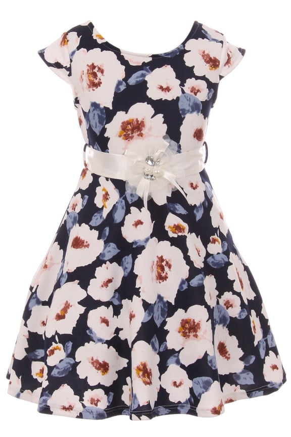 Little Girl Girls Dress Floral Graduation Summer Birthday Flower Girl Dress USA Navy 4 JKS 2126 BNY Corner