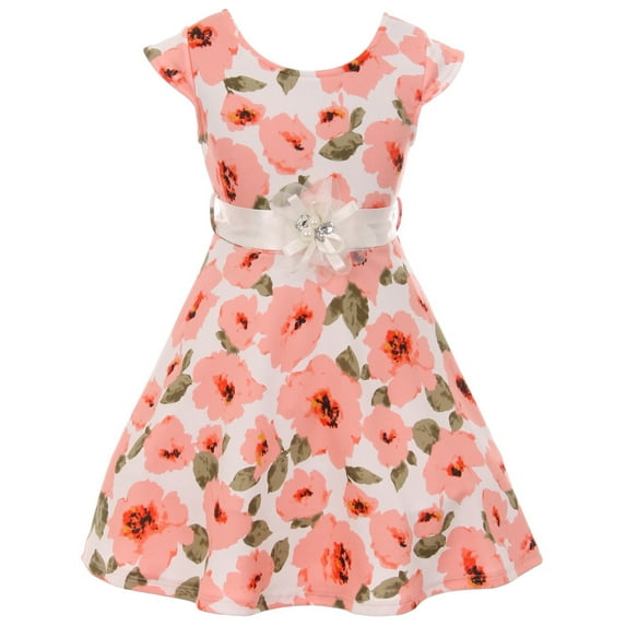 Little Girl Girls Dress Floral Graduation Summer Birthday Flower Girl Dress USA Peach 4 JKS 2126 BNY Corner