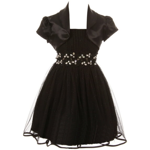 Little Girl Girls Dress Set Sequin Rhinestone Tulle Bolero Flower Girl Dress USA Black 4 JKS 2144 BNY Corner