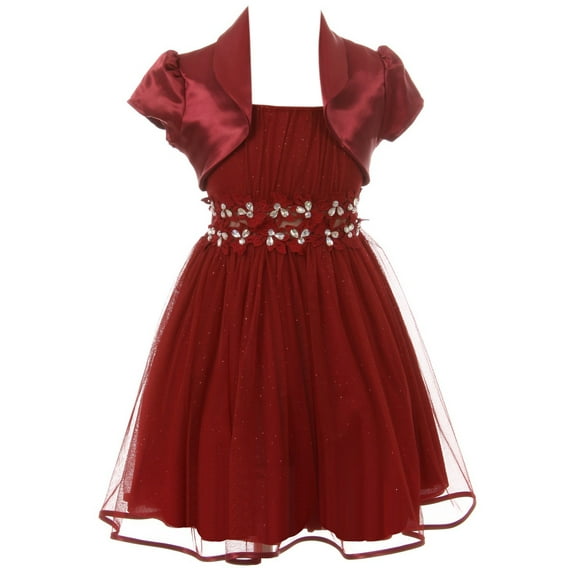 Little Girl Girls Dress Set Sequin Rhinestone Tulle Bolero Flower Girl Dress USA Burgundy 4 JKS 2144 BNY Corner