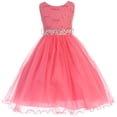 thumbnail image 1 of Little Girl Glitters Sequined Bodice Double Layer Tulle Rhinestones Sash Flower Girl Dress Coral 2 JK3670 BNY Corner, 1 of 2