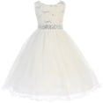 thumbnail image 1 of Little Girl Glitters Sequined Bodice Double Layer Tulle Rhinestones Sash Flower Girl Dress Ivory 2 JK3670 BNY Corner, 1 of 2