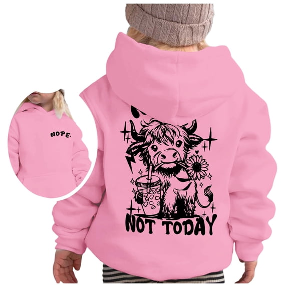 Little Girl Graphic Hoodie Cute Pattern Print Long Sleeve Hoodies Sweatshirts Size 6-7T ,Pink