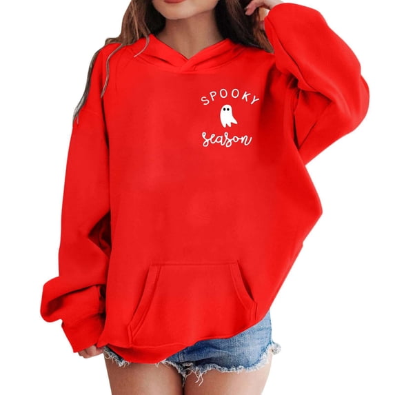 Little Girl Graphic Hoodie Halloween Print Casual Long Sleeve Pullover Fall Fashion Clothing Size 5-6T ,Red
