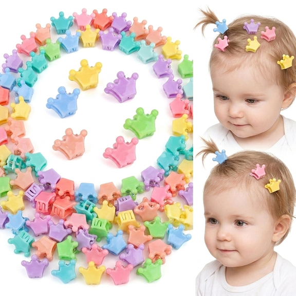 ROSEXIXI 100Pcs Candy Color Mini Crown Hair Claw Clips for Toddler Kids Bangs Styling
