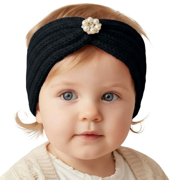 Little Girl Headbands Winter Girls Soft Knitted Headband Stretchy Lined Ear Warmer Head Wrap Elastic Bandana Cozy Warm Cold Weather Accessory Headbands for Girls Black One Size